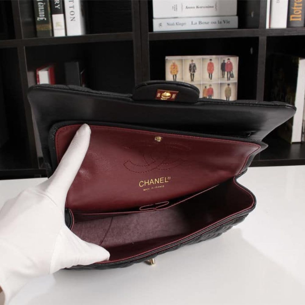 Chanel Classic Flap Black Gold Hardware 9.8 Inches