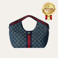 [Premium Quality] Gucci Giglio Small Tote Bag Blue And White Gg Denim 9.8 Inches 860845 Fafrw 8864