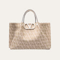 Valentino Garavani VLogo Embroidered Raffia Tote Beige 13.8 Inches