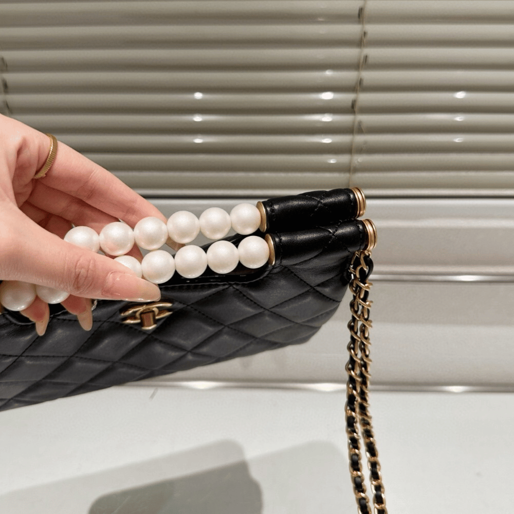Chanel Small Tote Shini Pearls Gold-Tone Metal Black 9.1 Inches