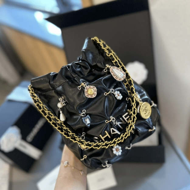 Chanel 22 Mini Drawstring Bucket Bag Black 7.9 Inches