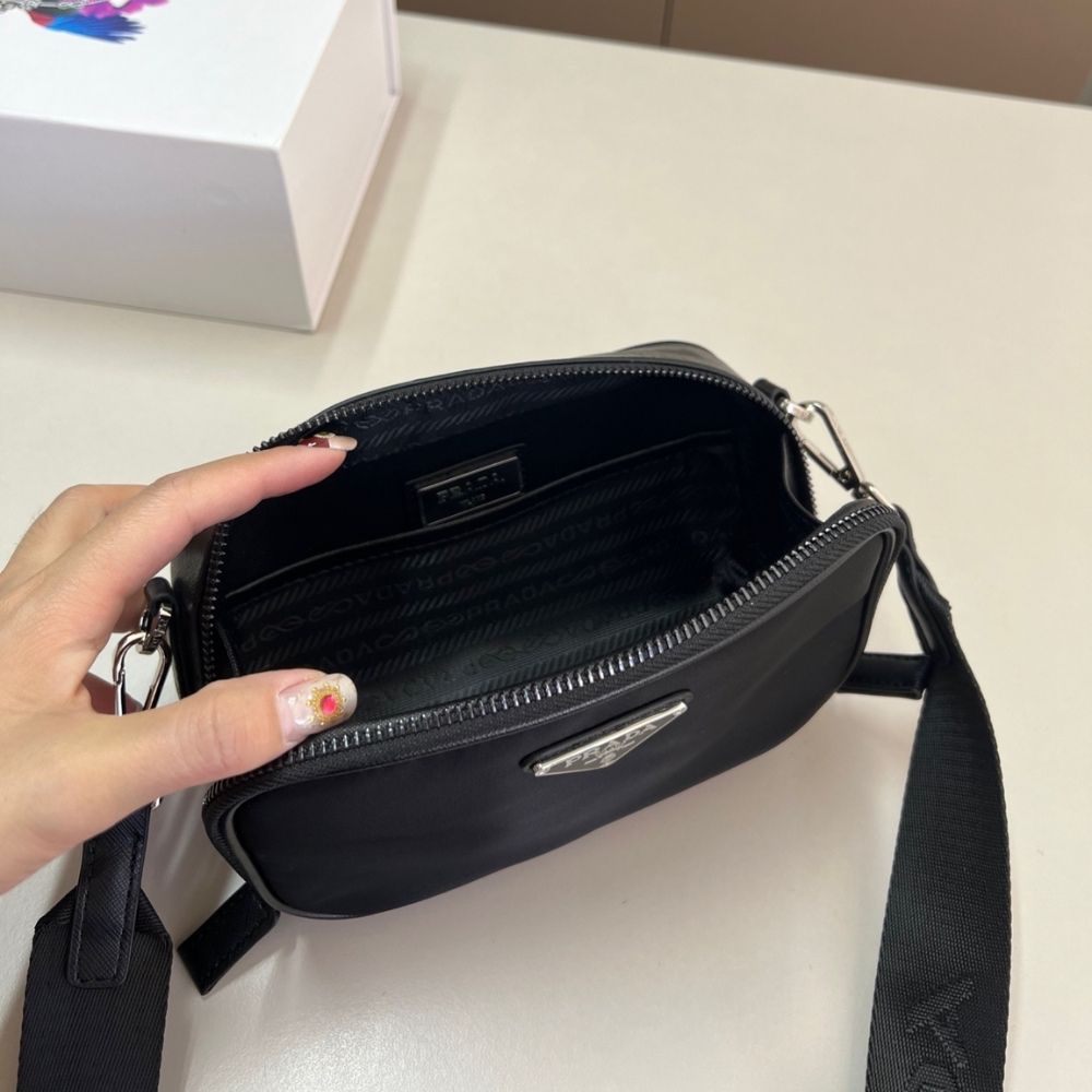 Prada Brique Re Nylon And Saffiano Leather Bag Black 7.9 Inches 2Vh070 2Dmh F0002 V Xmp