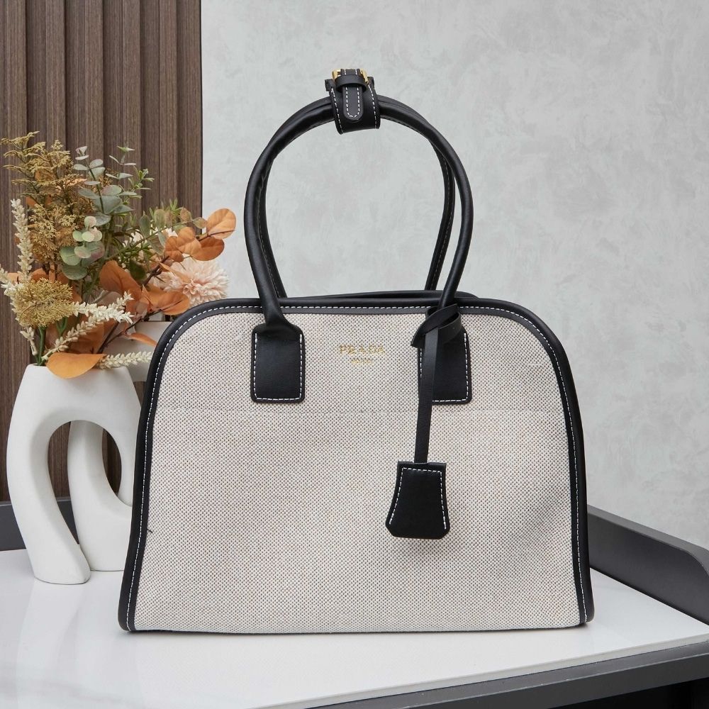 Prada Medium Blend And Leather Tote Bag Black 13 Inches 1BG572 2HJA F0I55 V OOZ