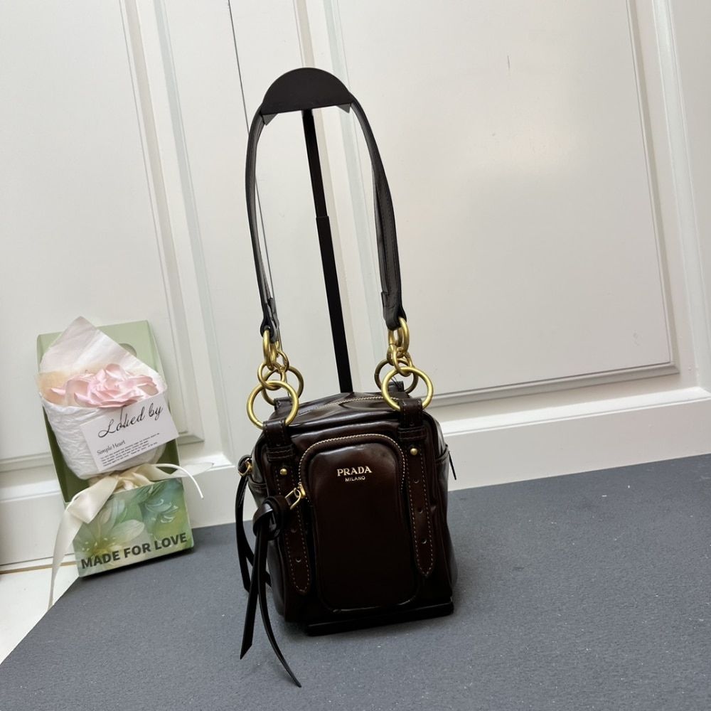 Prada Dangle Top Handle Mini Bag Brown 5.5 Inches