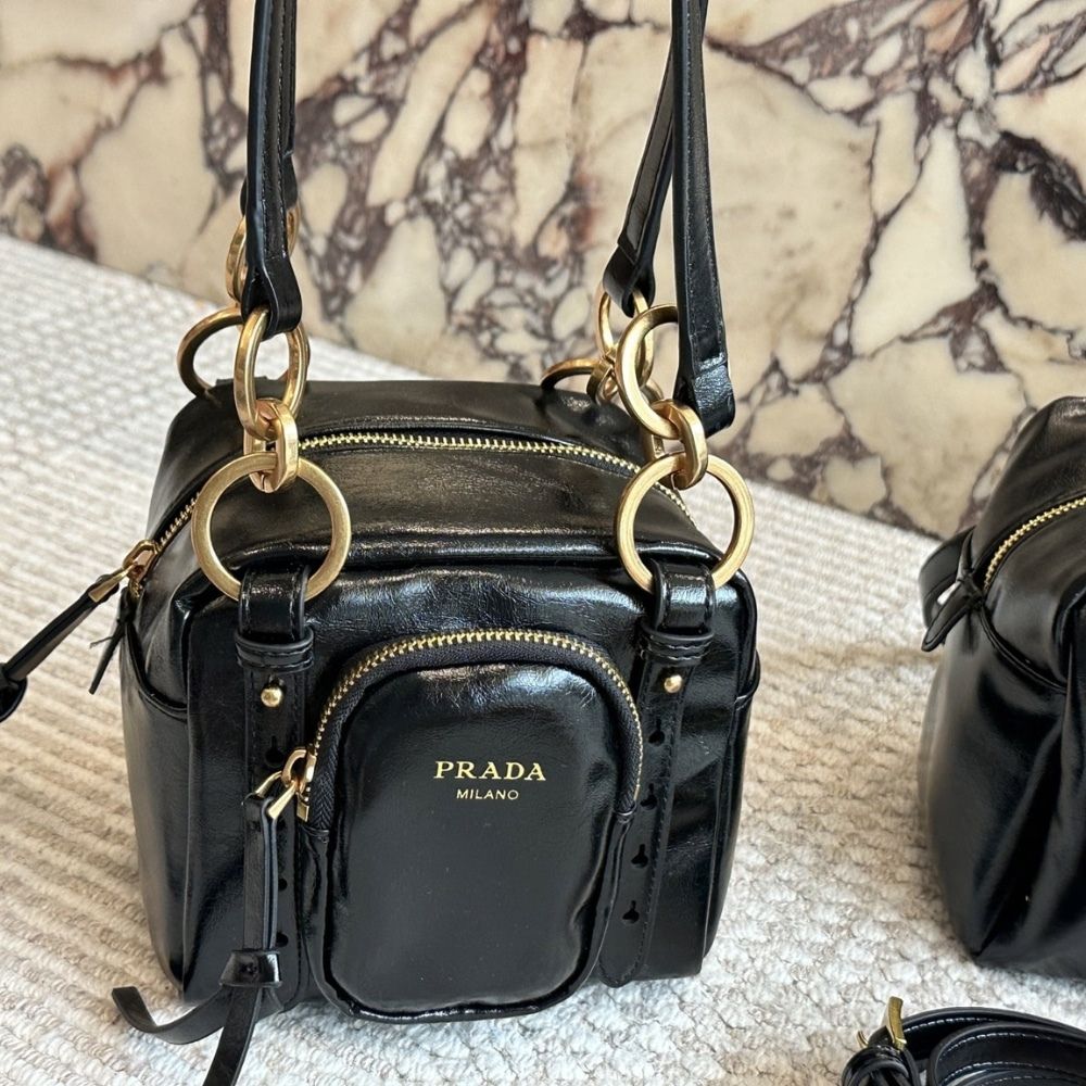 Prada Dangle Leather Top Handle Mini Bag Black 6.3 Inches 1BB137 2CYR F0002 V OOO