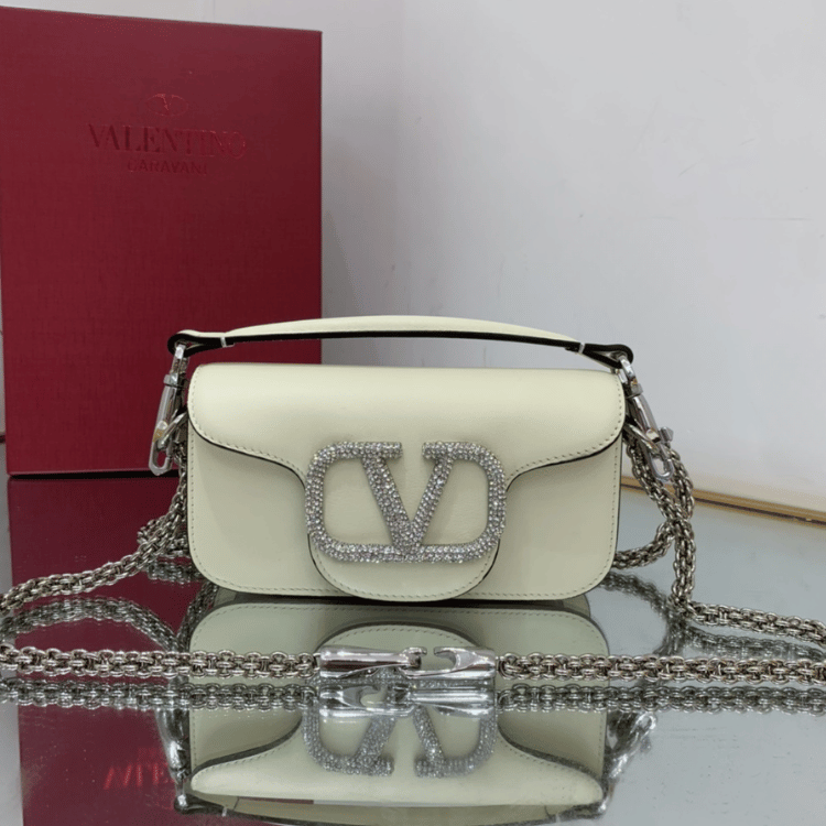 Valentino Locò Small Shoulder Bag White 7.8 Inches