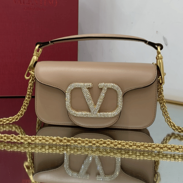 Valentino Locò Small Shoulder Bag Nude 7.8 Inches