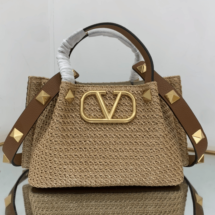 Valentino Vlogo Raffia Tote Bag 9.8 Inches