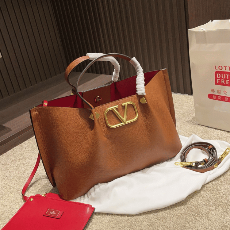 Valentino Vlogo Raffia Tote Bag Brown  9.8 Inches