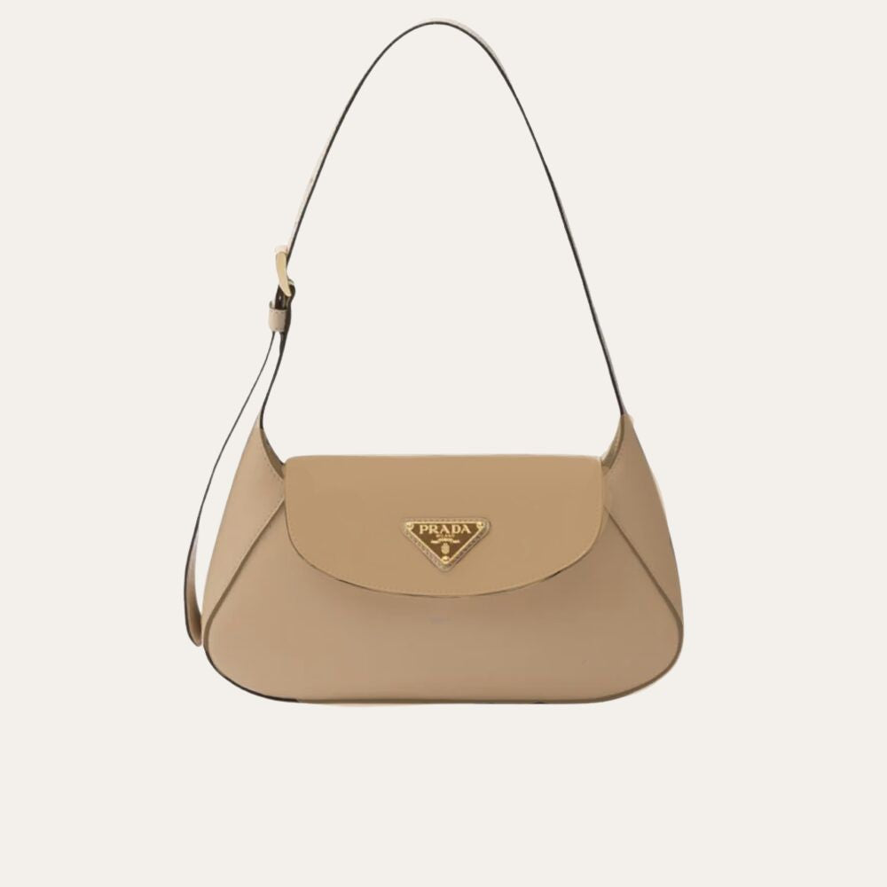 Prada Triangle Logo Shoulder Bag Beige 9.4 Inches