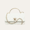 Chanel Clutch With Strap Shiny Crumpled With Imitation Pearls White 7.9 Inches Ap3803 B15603 10601