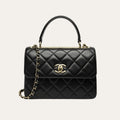 Chanel Flap Bag With Top Handle Bag With Gold Metal Black 9.8 Inches A92236 Y60767 94305
