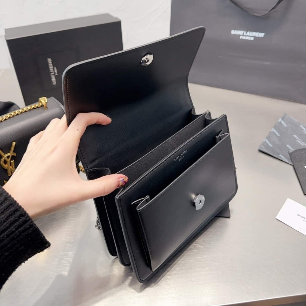Saint Laurent Sunset Medium In Smooth Leather Black 9.8 Inches