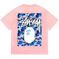BAPE x Stussy Ape Head Tee - Pink & Red