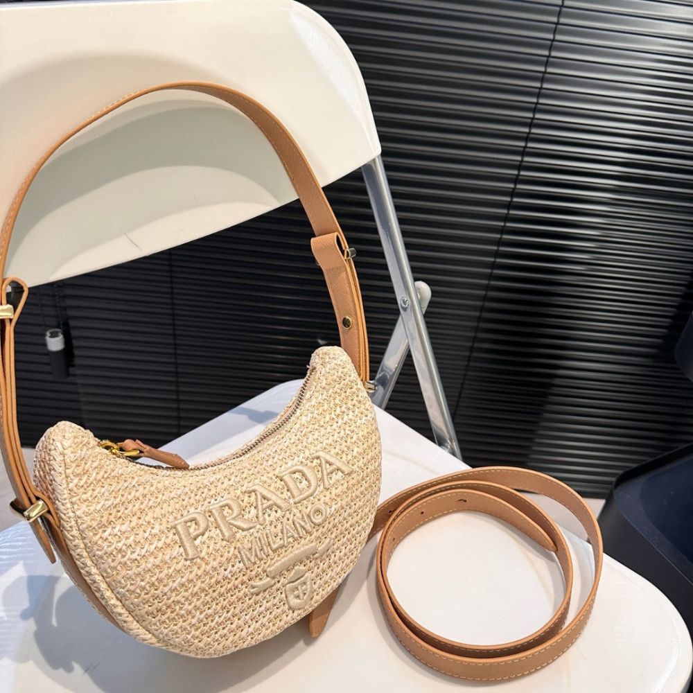 Prada Arqué Crochet Shoulder Bag Natural 8.7 Inches 1Bc194 2M2T F0018 V Ouo