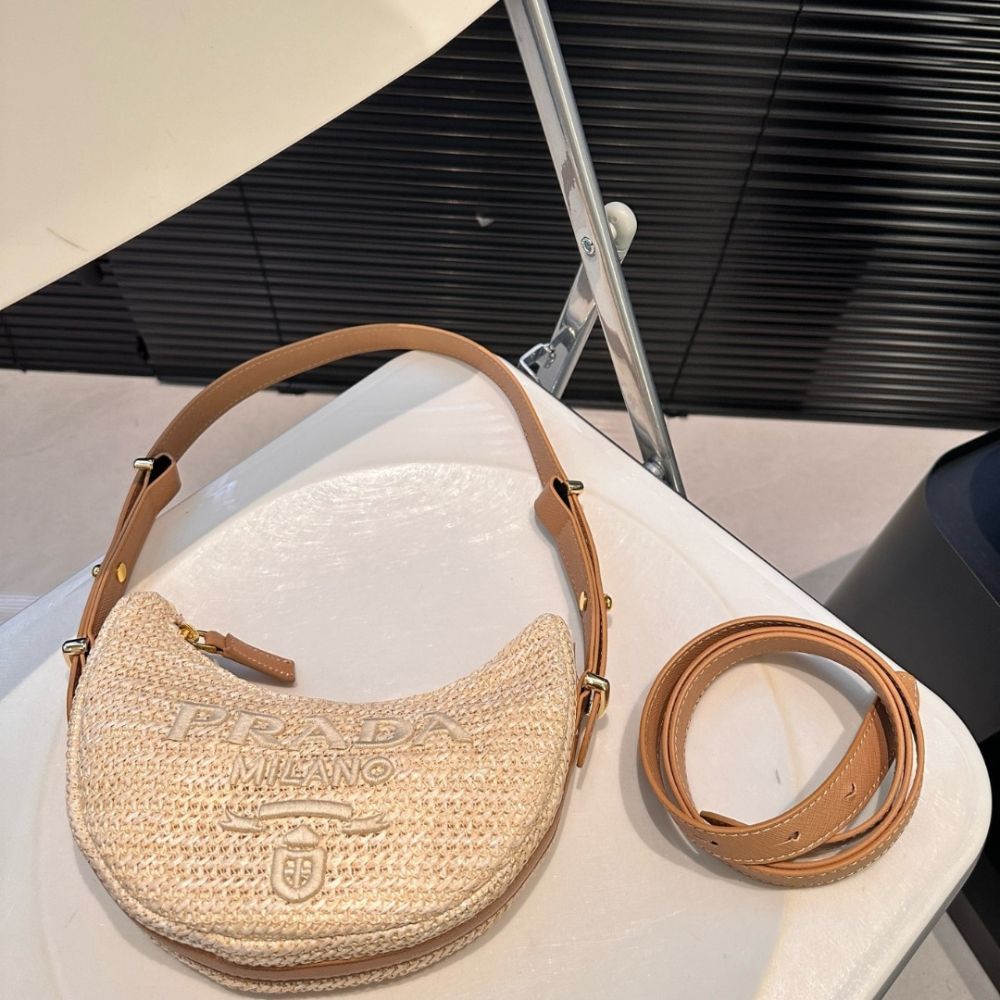 Prada Arqué Crochet Shoulder Bag Natural 8.7 Inches 1Bc194 2M2T F0018 V Ouo