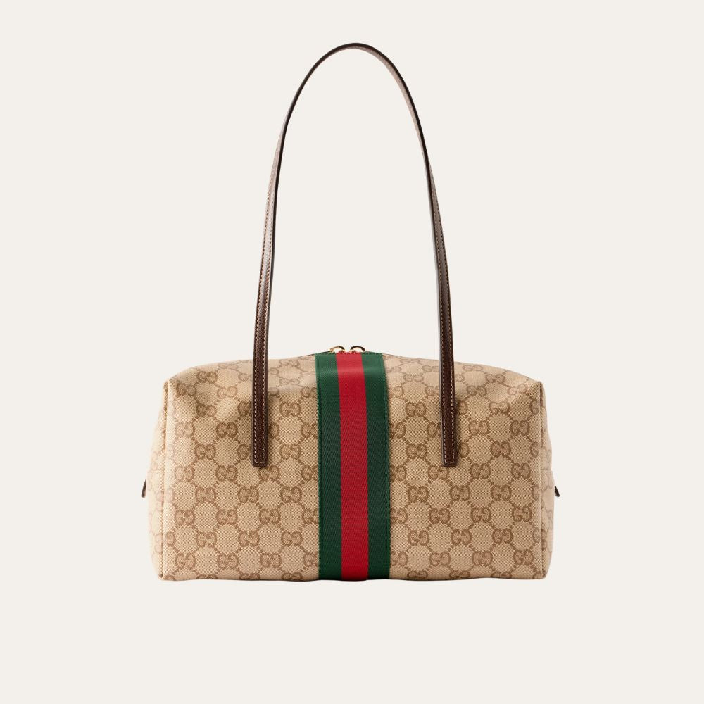 Gucci Melrose Medium Boston Bag Sand Dark Brown 11.4 Inches