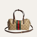 Gucci Mini Boston Bag Web GG Canvas Sand Dark Brown 7.5 Inches