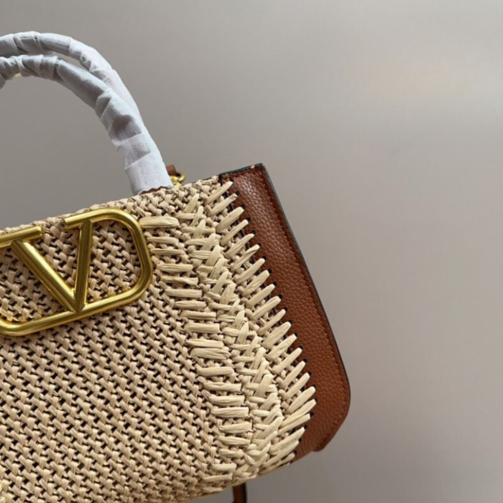 Valentino Garavani VLogo Signature Handbag With Raffia Embroidery 8.7 Inches