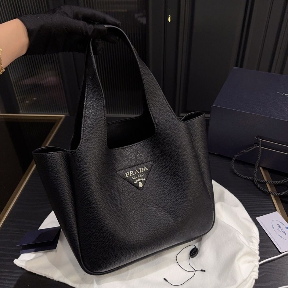 Prada Small Leather Tote Bag Black 9.4 Inches 1Bg335 2Dkv F0632 V Onm