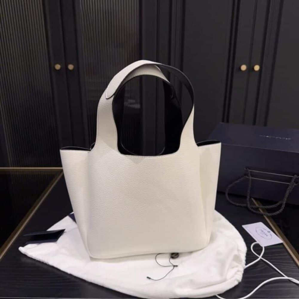 Prada Small Leather Tote Bag White 9.4 Inches 1Bg335 2Dkv F0Qo3 V Onm