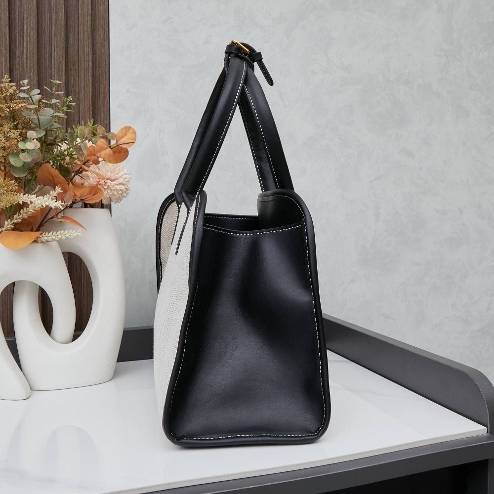 Prada Medium Blend And Leather Tote Bag Black 13 Inches 1BG572 2HJA F0I55 V OOZ
