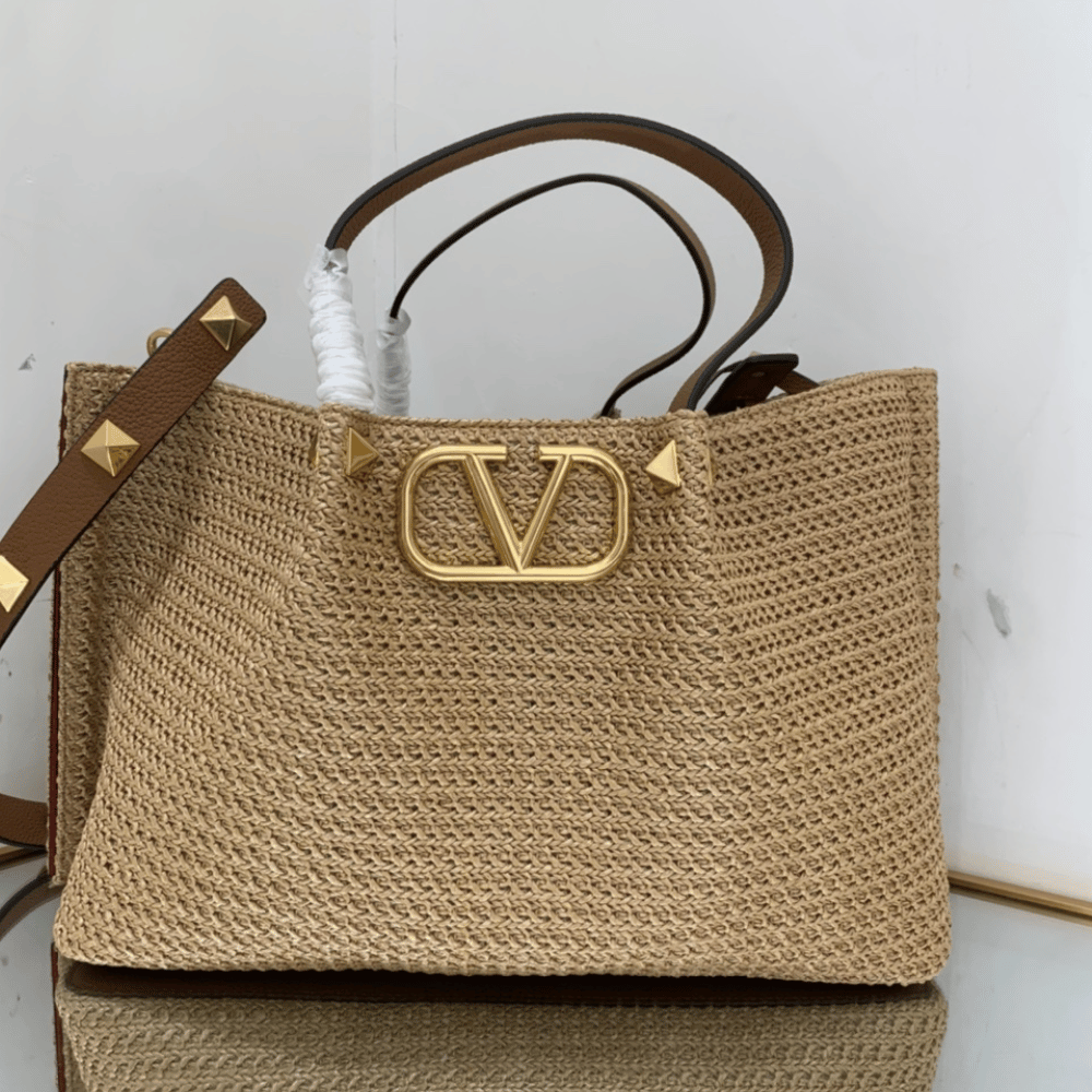 Valentino Vlogo Raffia Vlogo Tote Bag 13.8 Inches 7W2B0K39Yce_D84