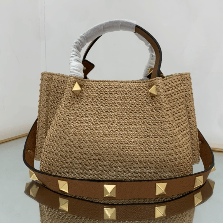 Valentino Vlogo Raffia Tote Bag 9.8 Inches