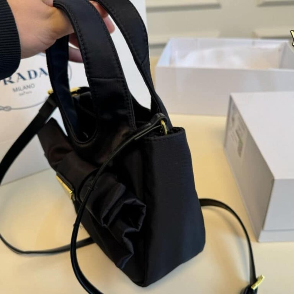 Prada Padded Re Nylon Mini Bag With Bow Black 7.5 Inches 1Ba359 Rp0C F0002 V Oxo