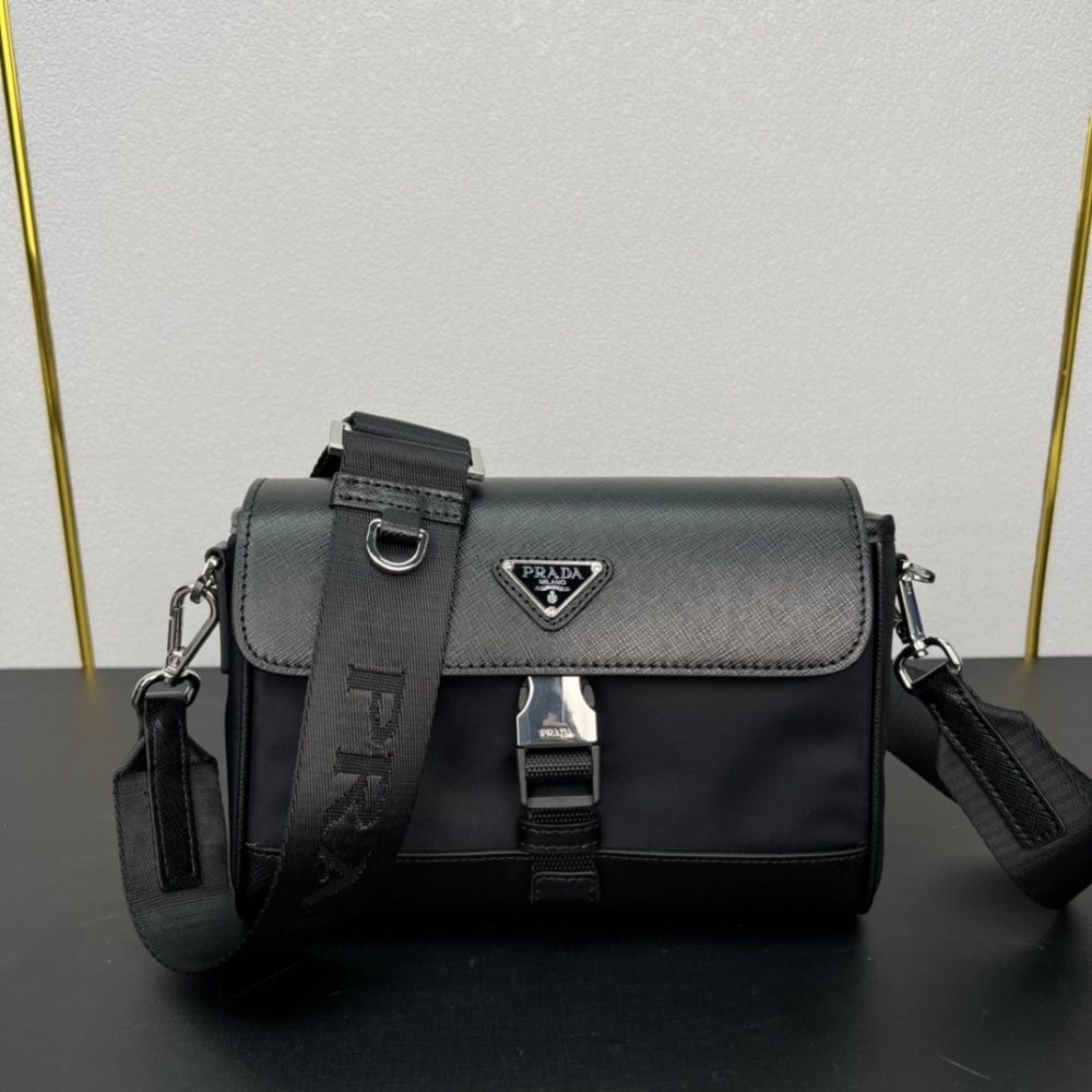 Prada Re Nylon And Saffiano Shoulder Bag Black 7.9 Inches 2Vd053 2Dmh F0002 V Ooo