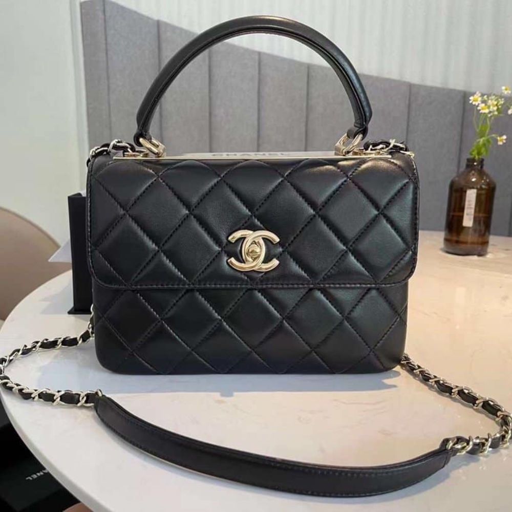 Chanel Flap Bag With Top Handle Bag With Gold Metal Black 9.8 Inches A92236 Y60767 94305