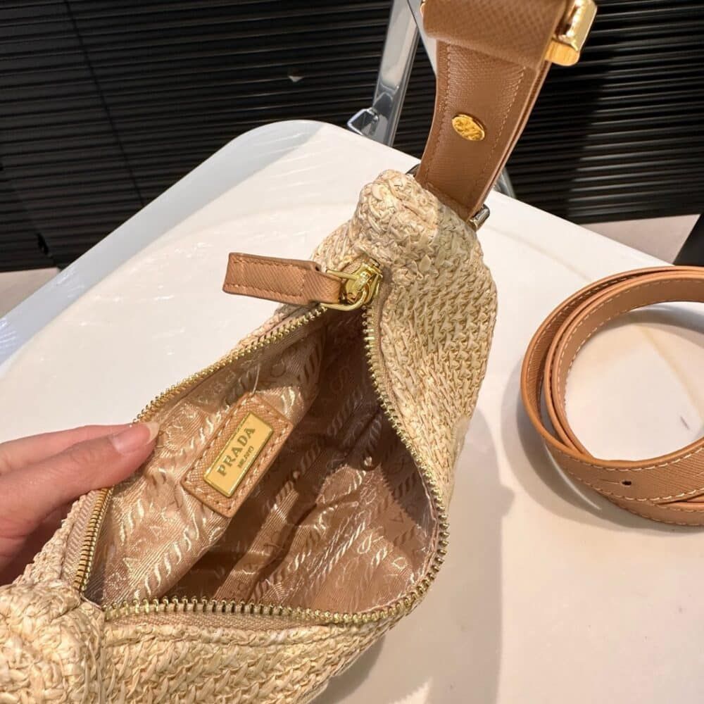Prada Arqué Crochet Shoulder Bag Natural 8.7 Inches 1Bc194 2M2T F0018 V Ouo