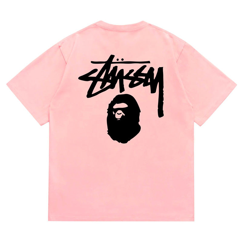BAPE x Stussy Basic Pigment Dyed Tee - Pink & Red