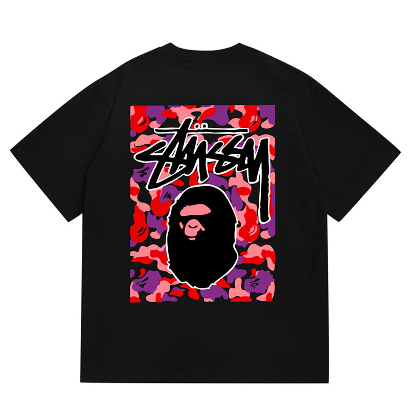 BAPE x Stussy Ape Head Tee - Gray & Black