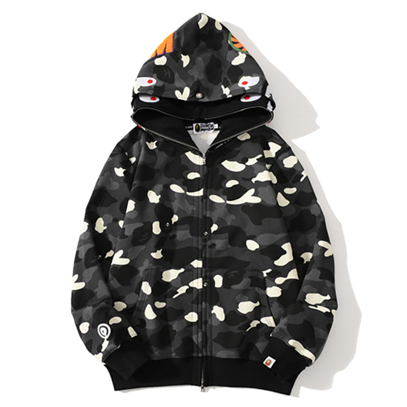 BAPE Glow Camo Shark Wide Full-Zip Double Hoodie