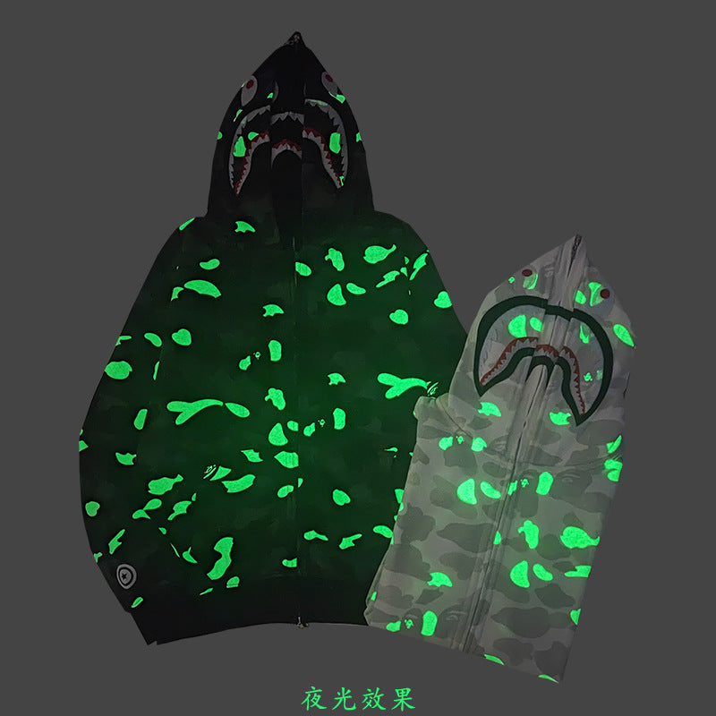 BAPE Glow Camo Shark Wide Full-Zip Double Hoodie