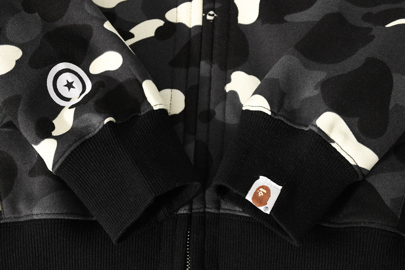 BAPE Glow Camo Shark Wide Full-Zip Double Hoodie