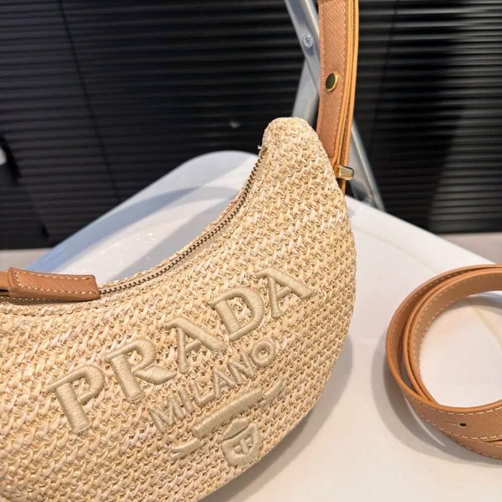 Prada Arqué Crochet Shoulder Bag Natural 8.7 Inches 1Bc194 2M2T F0018 V Ouo