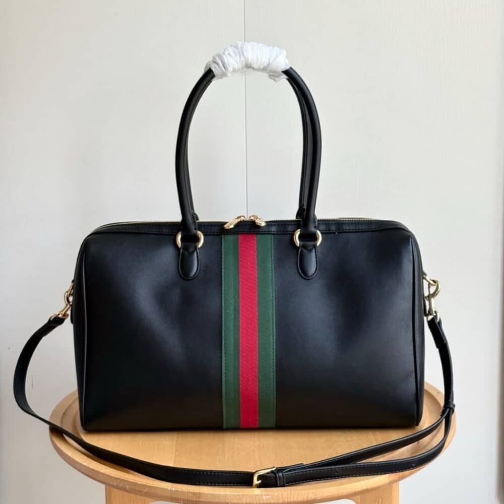 Gucci Borsetto Large Boston Bag Black Leather 15.2 Inches 866734 AAGIQ 1053