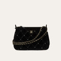 Chanel Velvet Crystal Quilted Chain Hobo Bag In Black 8.7 Inches AP4861 B17652 93405