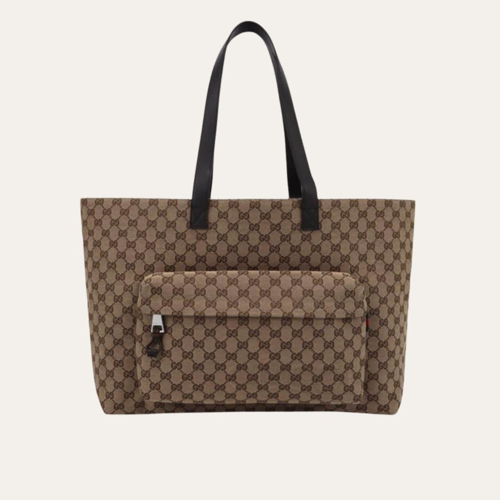 Gucci Large Gg Tote Bag Beige And Ebony Original Gg Canvas 17.7 Inches ‎802166 Faduu 8657
