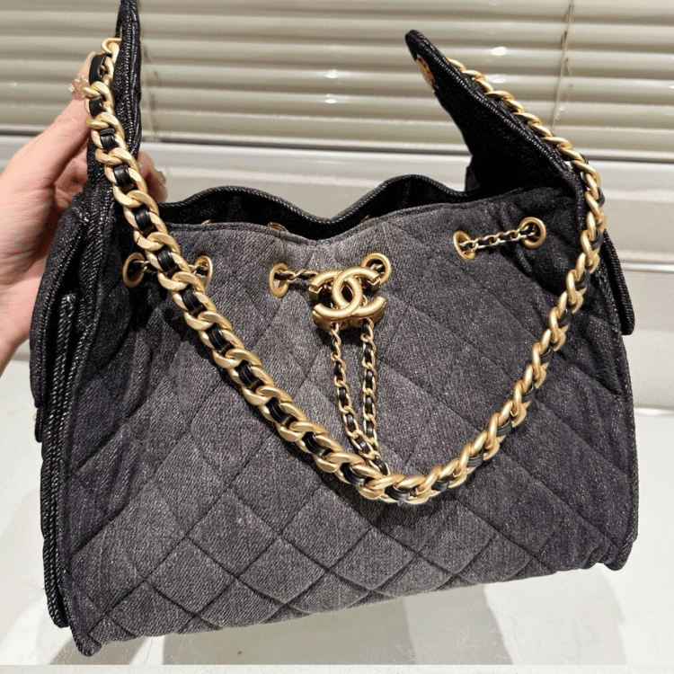 Chanel 25 Hobo Bucket Bag Black 10.2 Inches