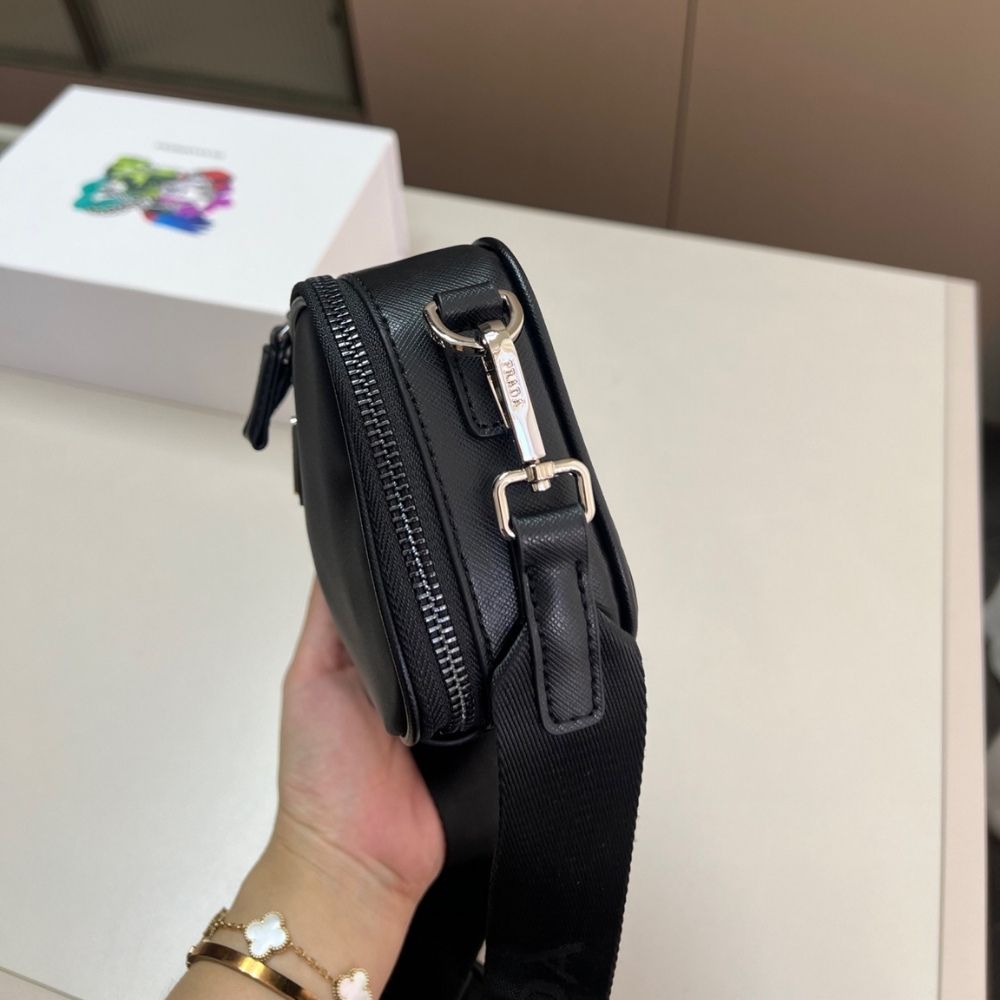 Prada Brique Re Nylon And Saffiano Leather Bag Black 7.9 Inches 2Vh070 2Dmh F0002 V Xmp