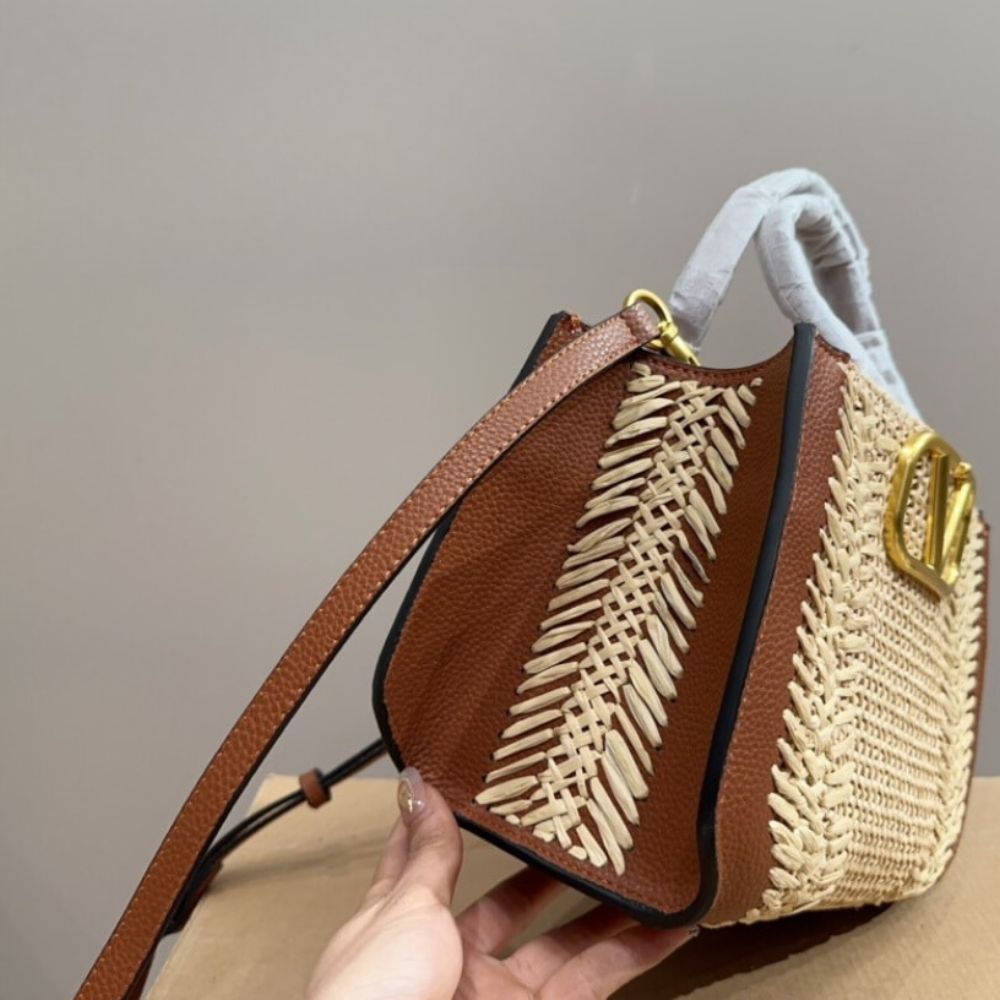Valentino Garavani VLogo Signature Handbag With Raffia Embroidery 8.7 Inches