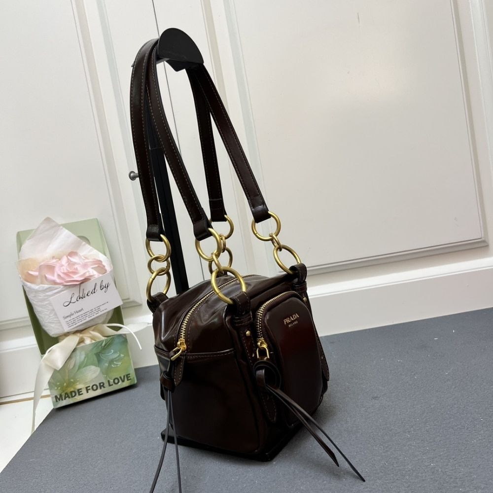 Prada Dangle Top Handle Mini Bag Brown 5.5 Inches