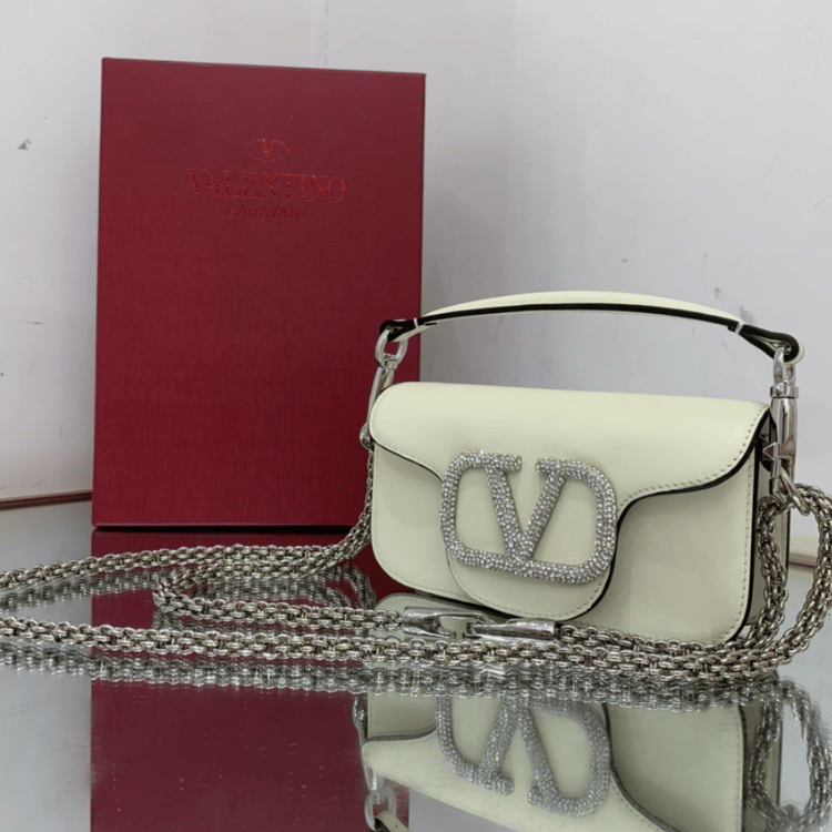 Valentino Locò Small Shoulder Bag White 7.8 Inches