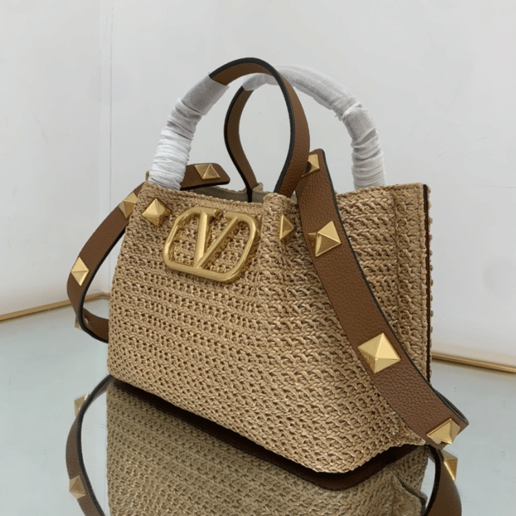 Valentino Vlogo Raffia Tote Bag 9.8 Inches