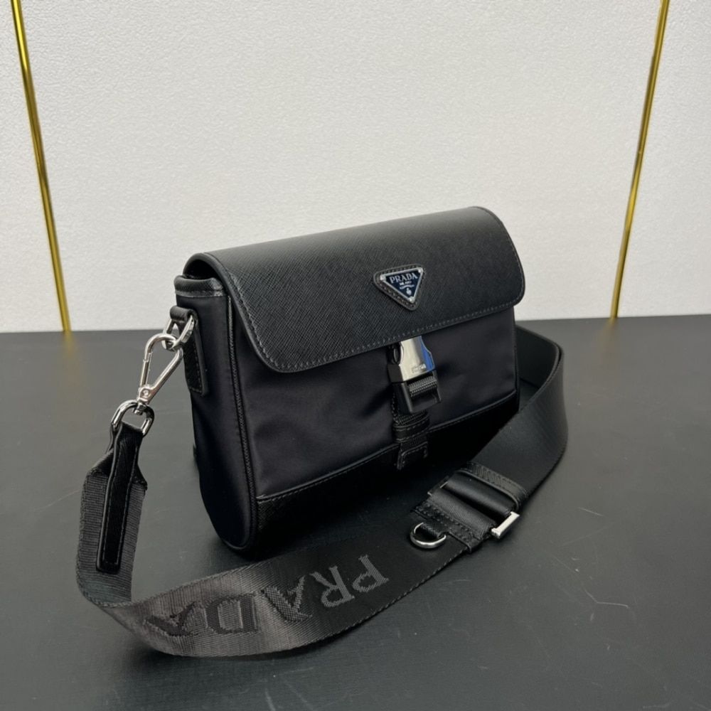 Prada Re Nylon And Saffiano Shoulder Bag Black 7.9 Inches 2Vd053 2Dmh F0002 V Ooo