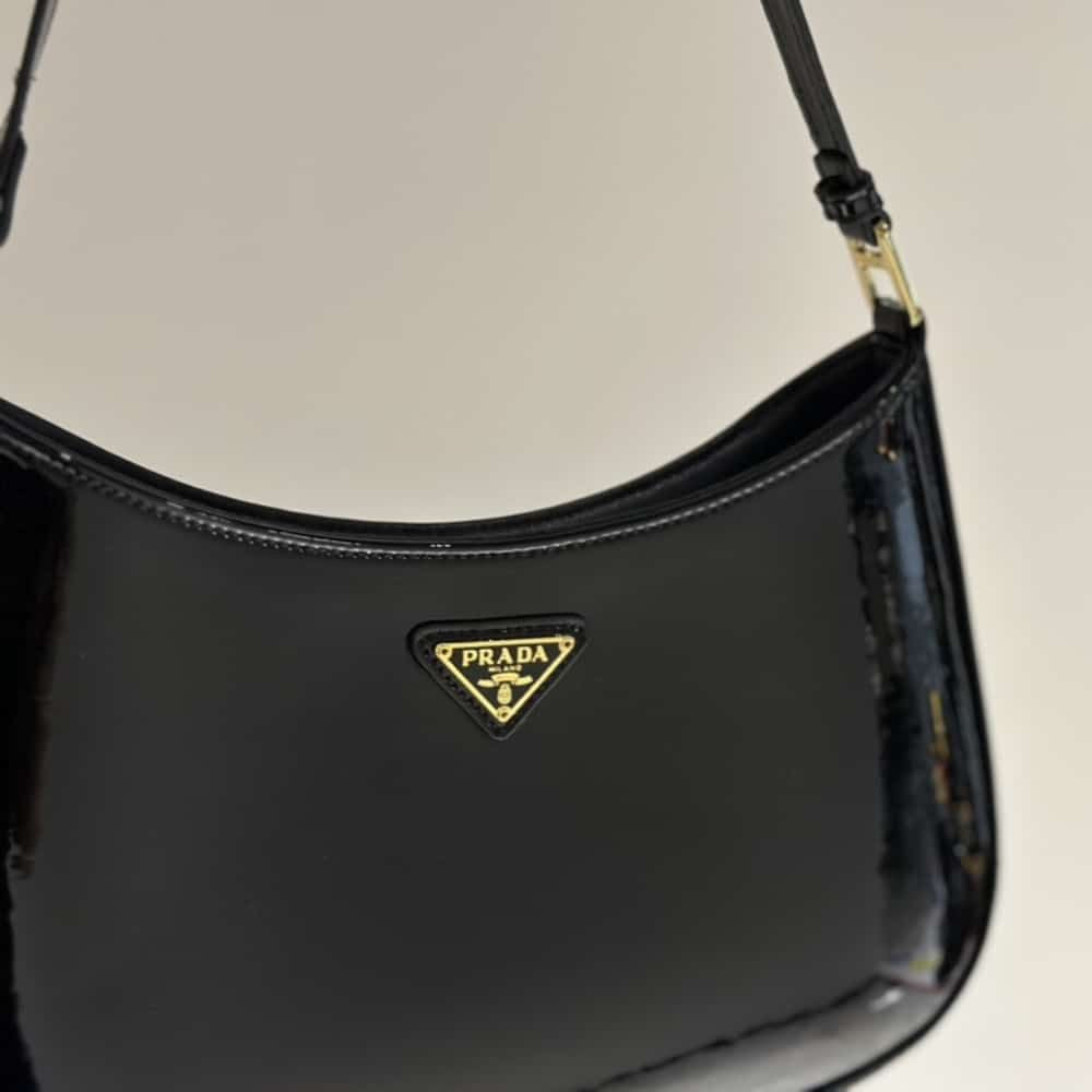 Prada Cleo Patent Leather Bag Black 10.6 Inches 1Bc169 069 F03Kj V Hoo