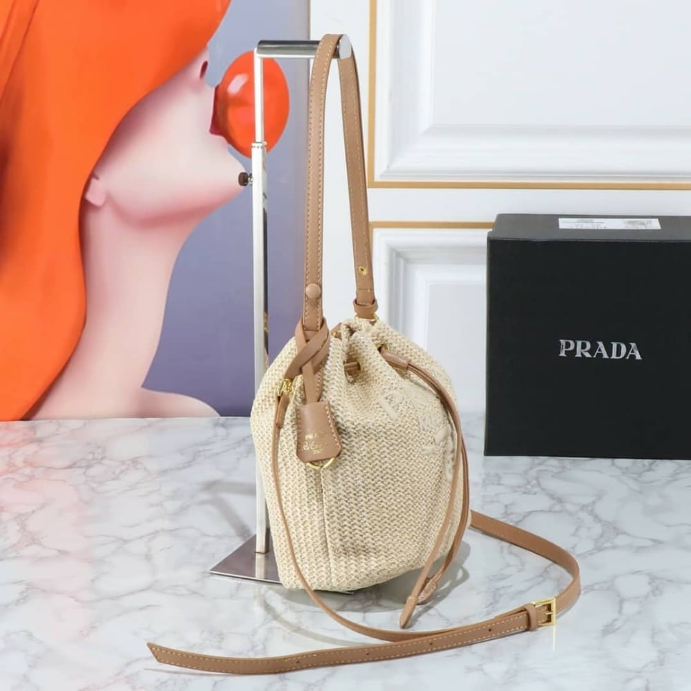 Prada Crochet Bucket Bag Beige 24cm 1BE068 2M2T F0018 V OUO
